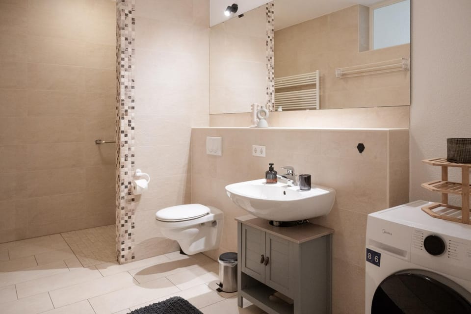 Shower, Toilet, Bathroom, Facility for disabled guests, hair dryier, washing machine, dryer