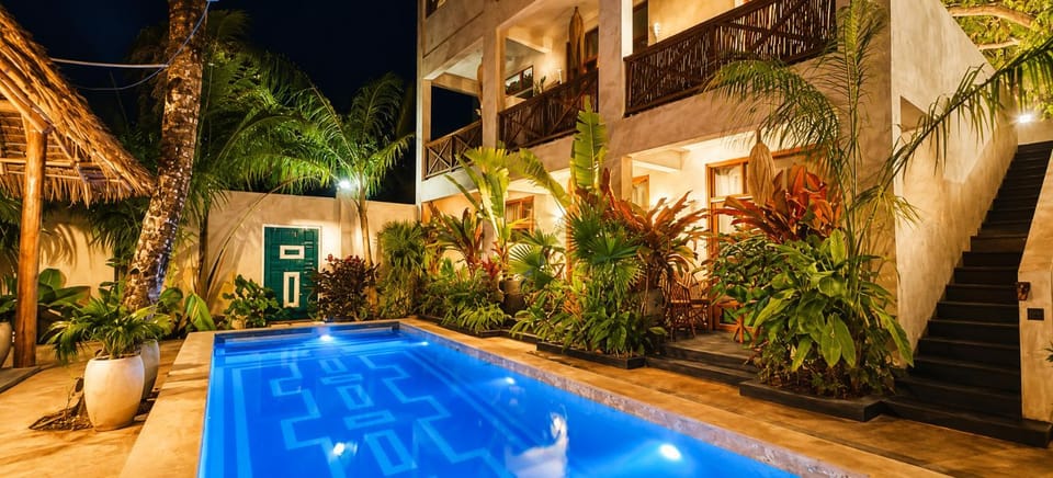 Night, Pool view, Swimming pool