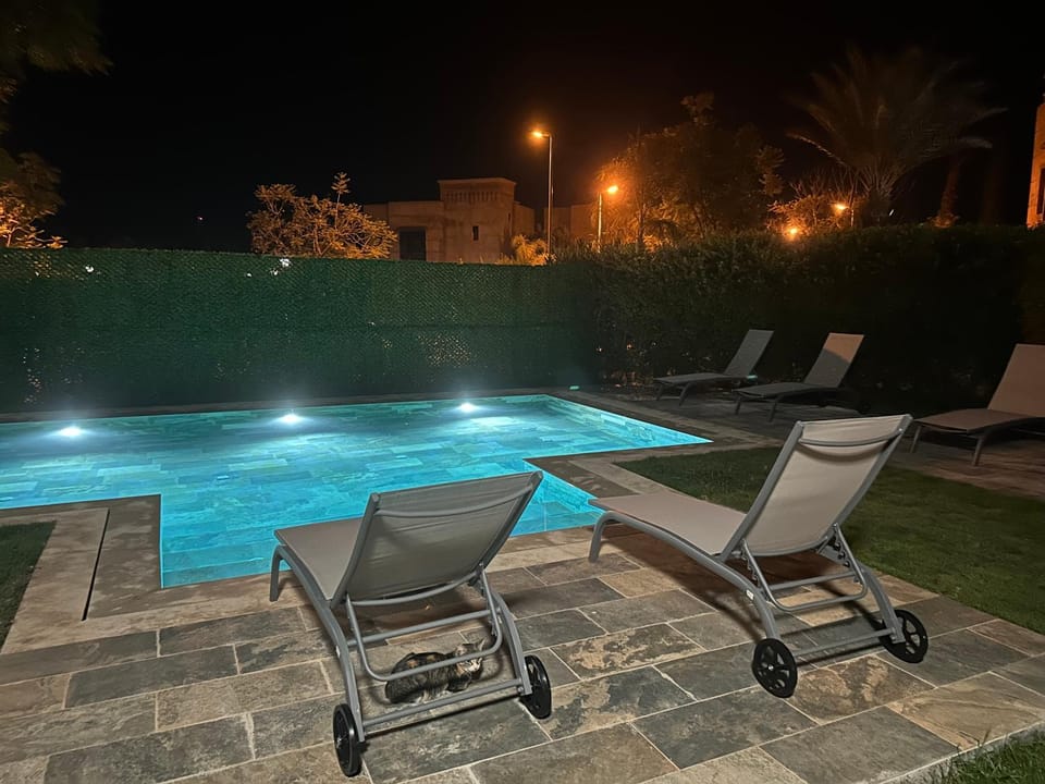 Night, Pool view, Swimming pool