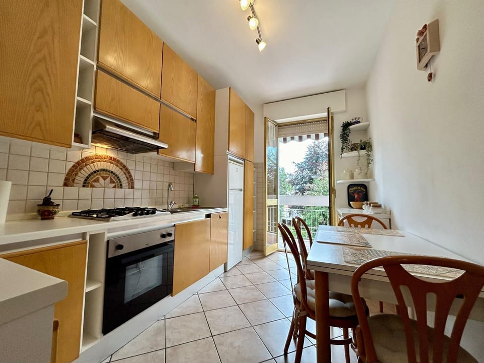 Kitchen or kitchenette, stove