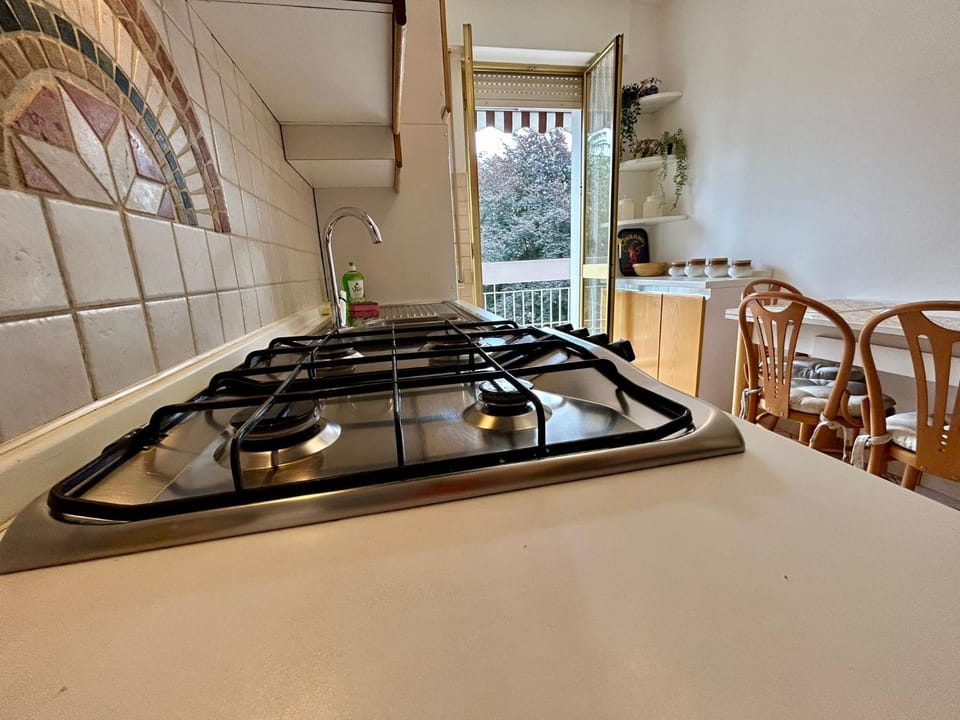 Kitchen or kitchenette, stove