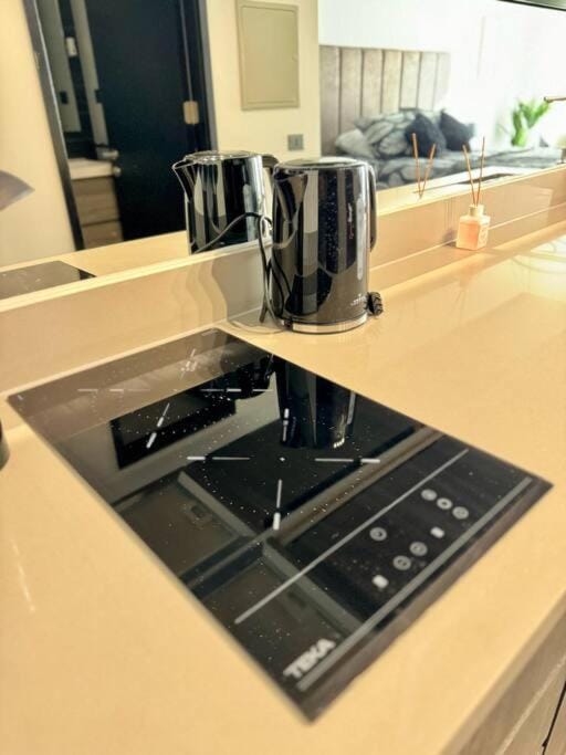 Kitchen or kitchenette, stove