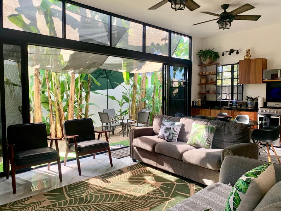 Kitchen or kitchenette, Living room, Garden view