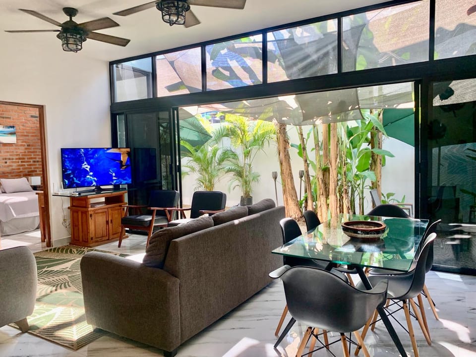 Living room, Seating area, Garden view