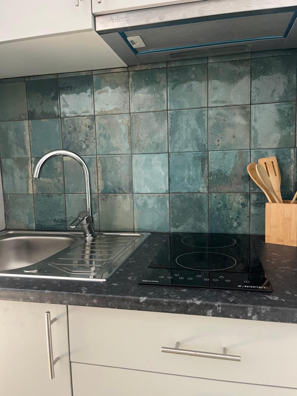 Kitchen or kitchenette, stove