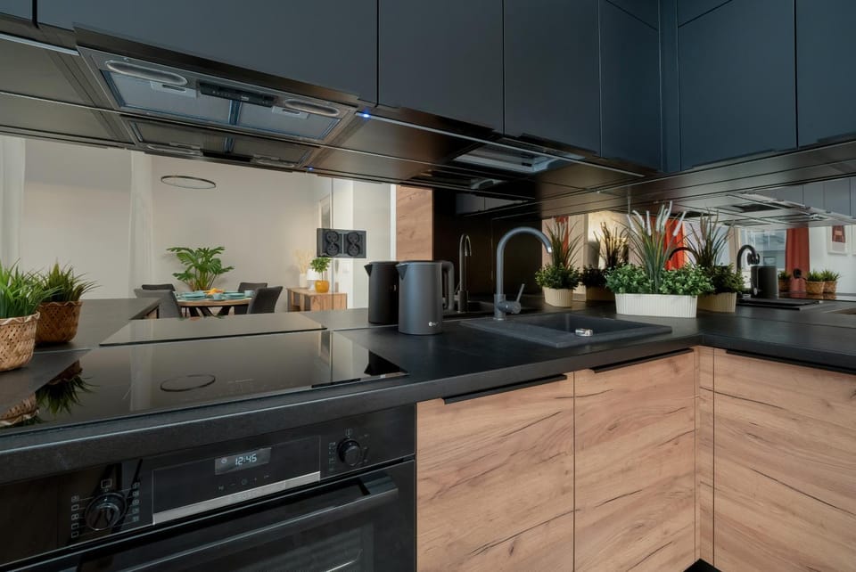 Kitchen or kitchenette, stove