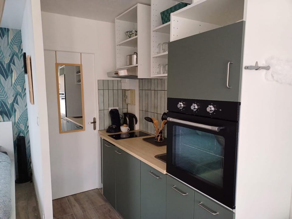 Kitchen or kitchenette, dishwasher, stove