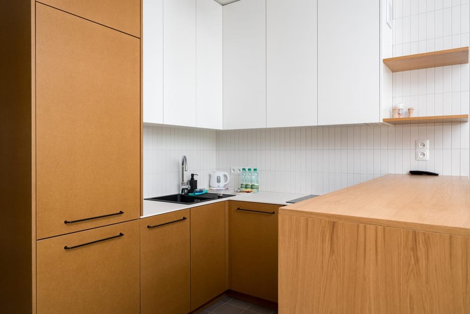 Kitchen or kitchenette, stove