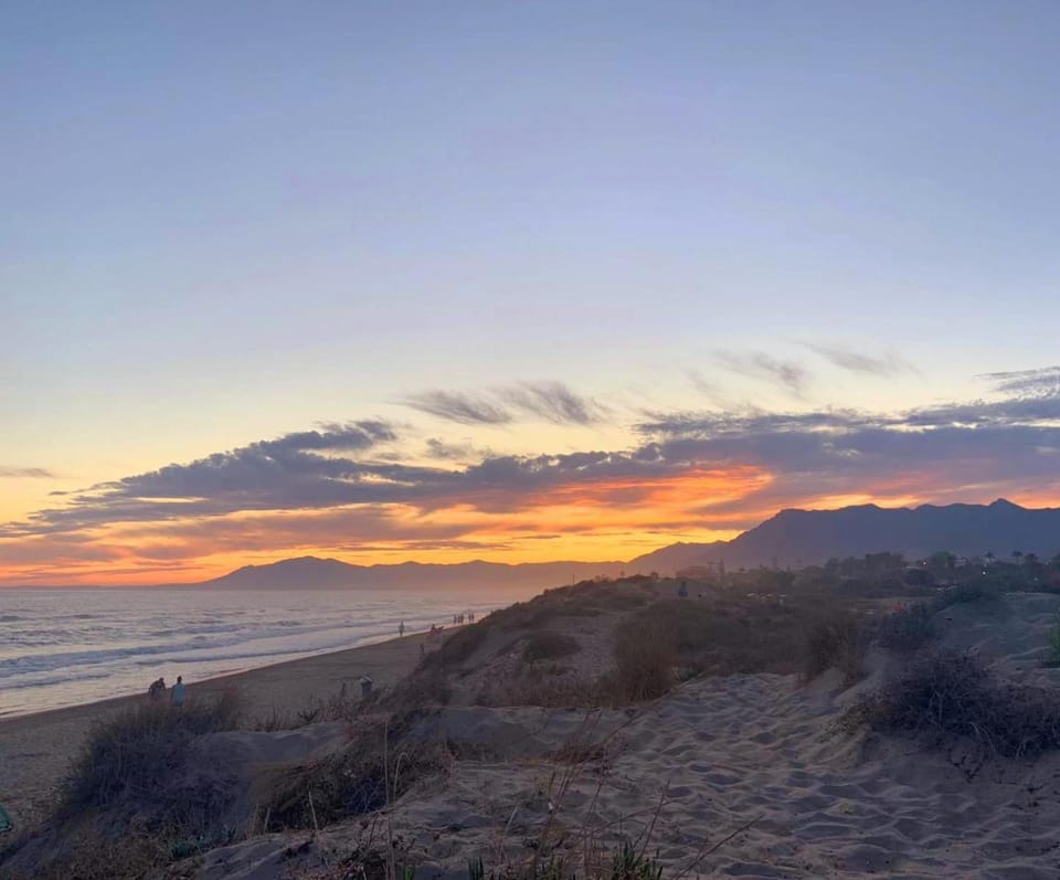 Nearby landmark, Natural landscape, Beach, Mountain view, Sunset