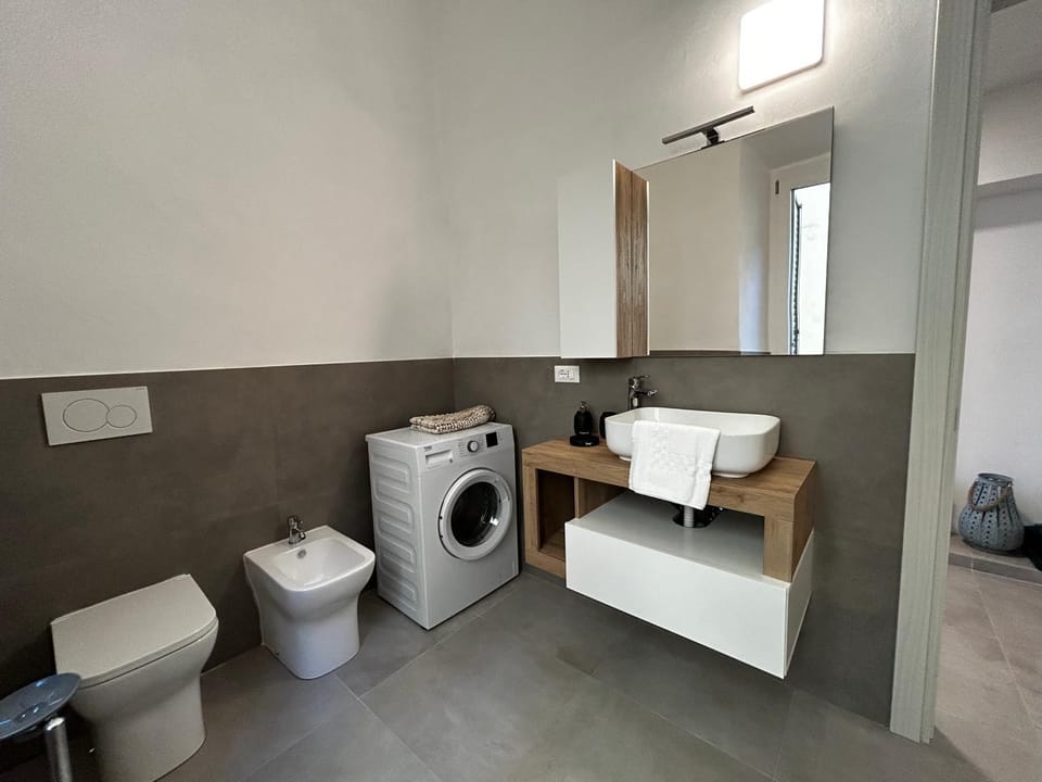 Toilet, Bathroom, towels, washing machine