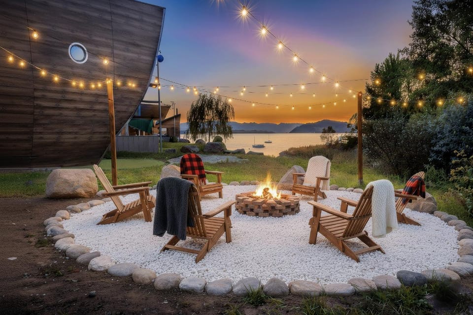 BBQ facilities, Garden, Seating area, Lake view