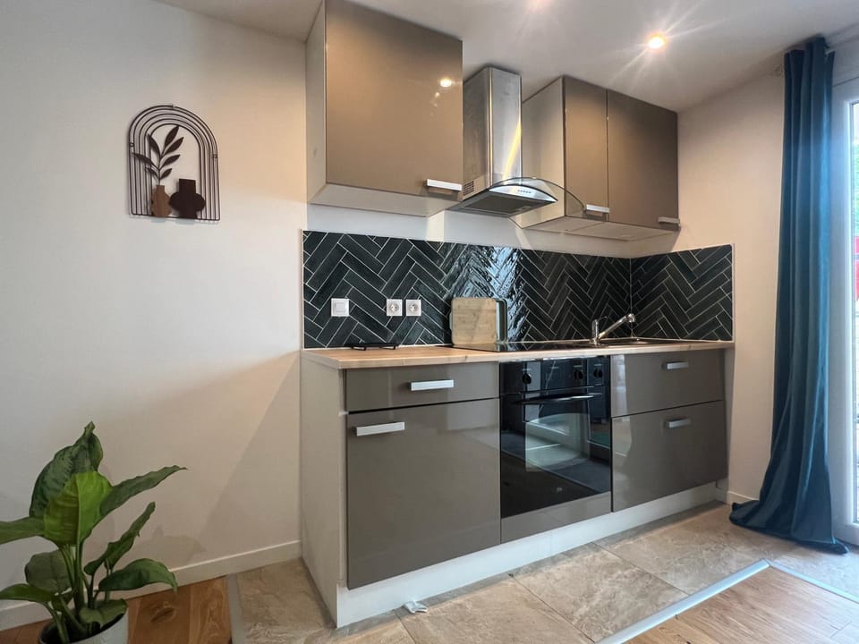 Kitchen or kitchenette, oven, stove