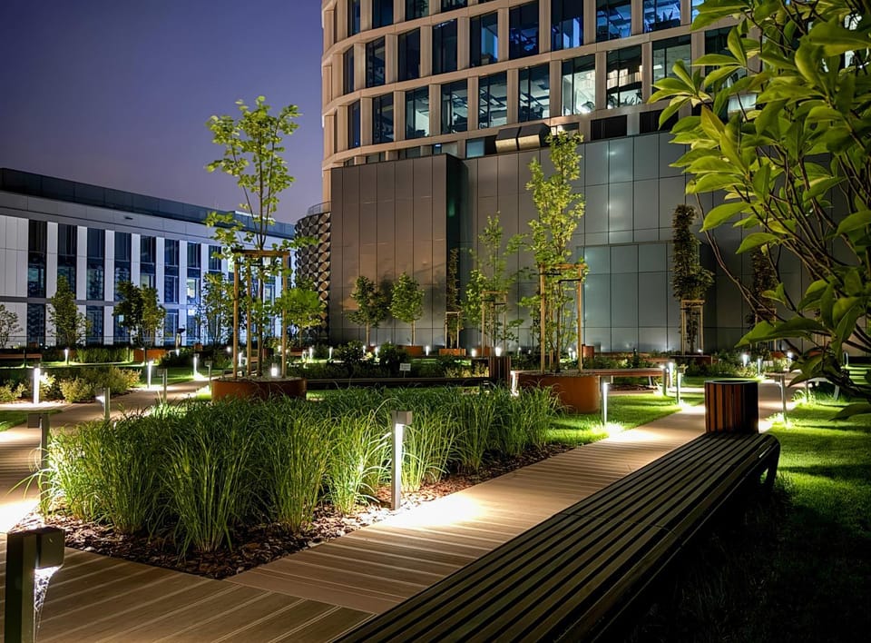 Property building, Night, Natural landscape, Garden, Garden view