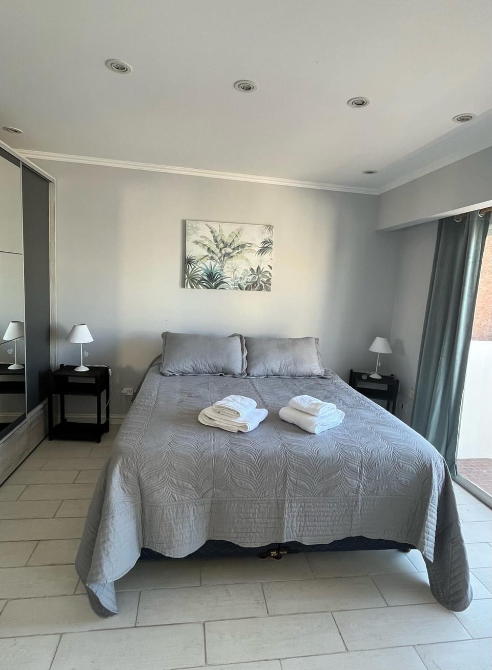 Bedroom, flat iron, hair dryier, towels, wardrobe, air conditioner