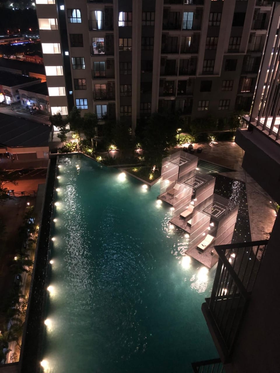Property building, Night, Pool view, Swimming pool
