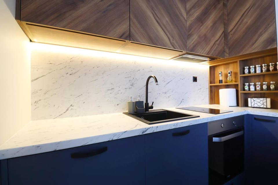 Kitchen or kitchenette, stove