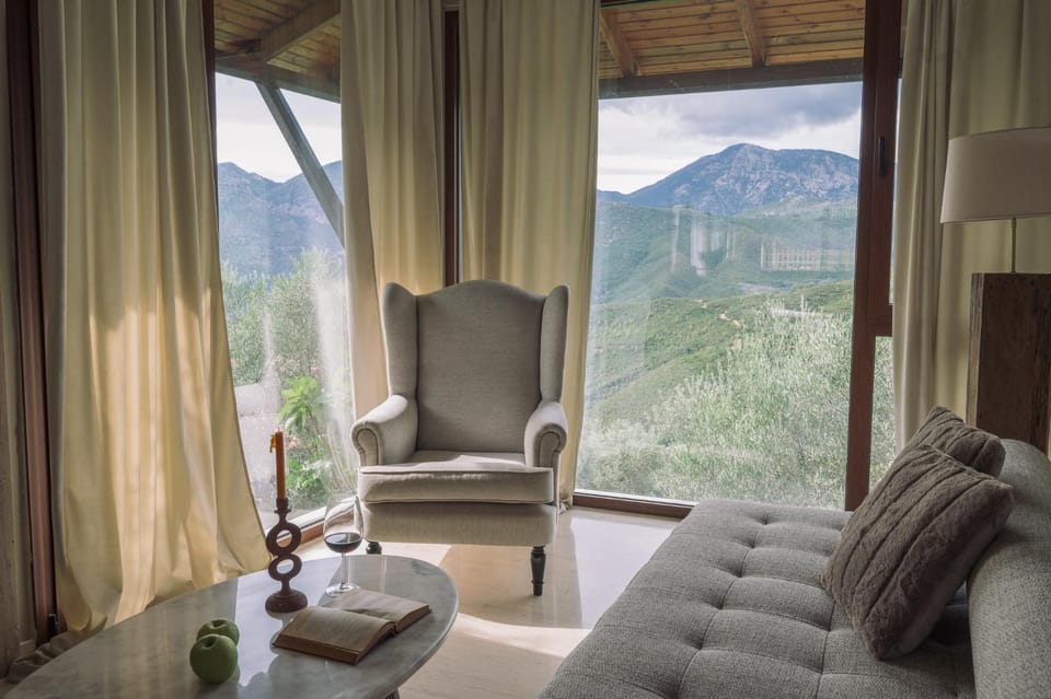 Living room, Seating area, Mountain view