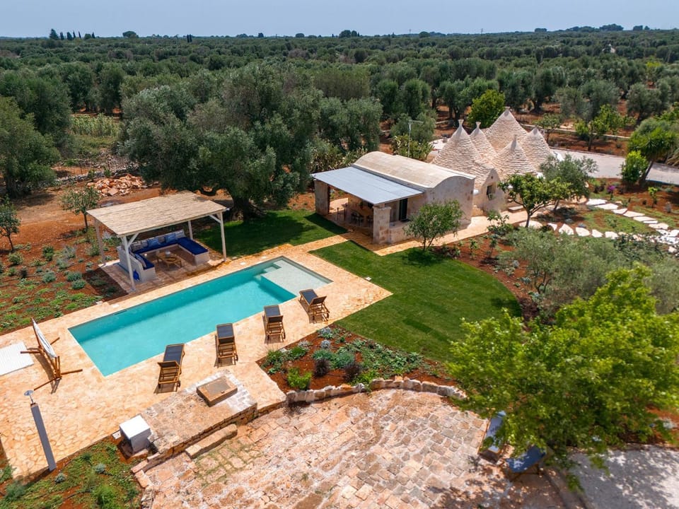 Property building, Day, Natural landscape, Bird's eye view, Garden, Garden, Garden view, Pool view, Swimming pool, sunbed