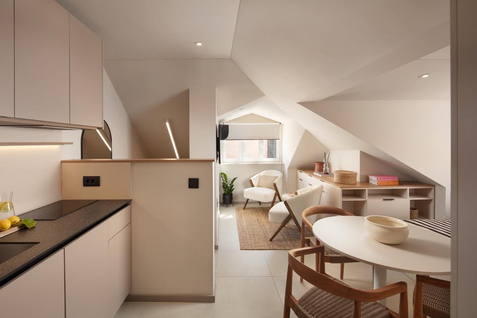 Kitchen or kitchenette, Living room, Seating area