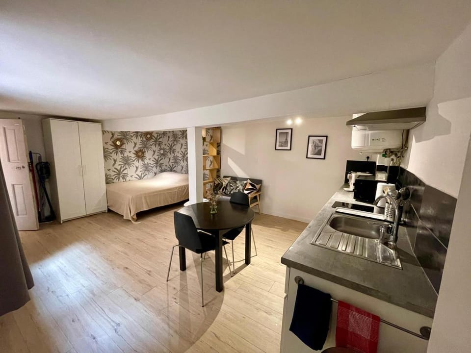 Kitchen or kitchenette, Living room, Seating area, Dining area, stove, toaster