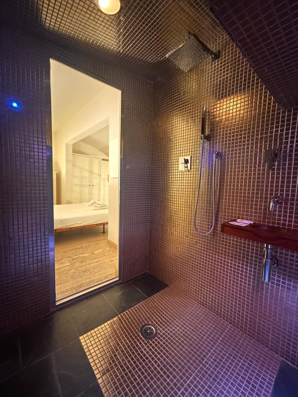 Shower, Bed, Bedroom