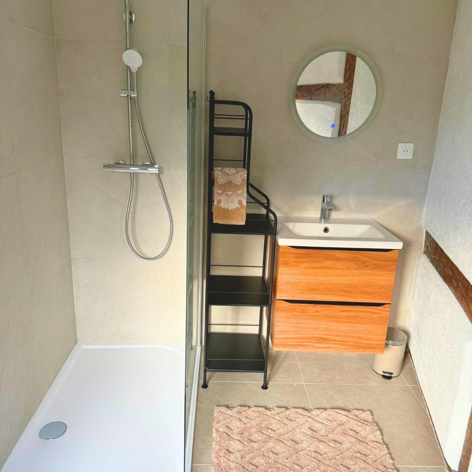 Shower, Bathroom, hair dryier, towels