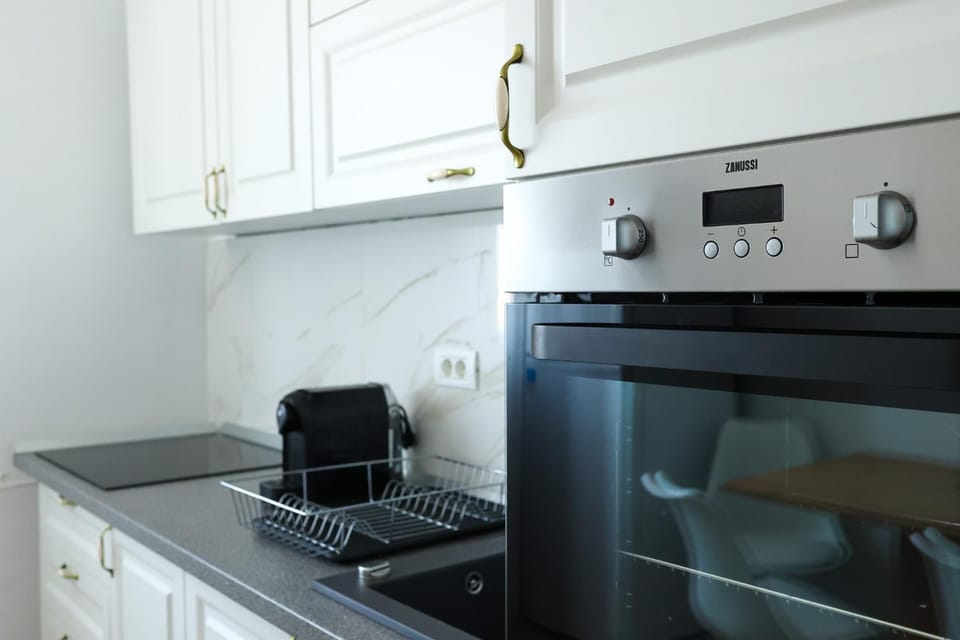 Kitchen or kitchenette, stove