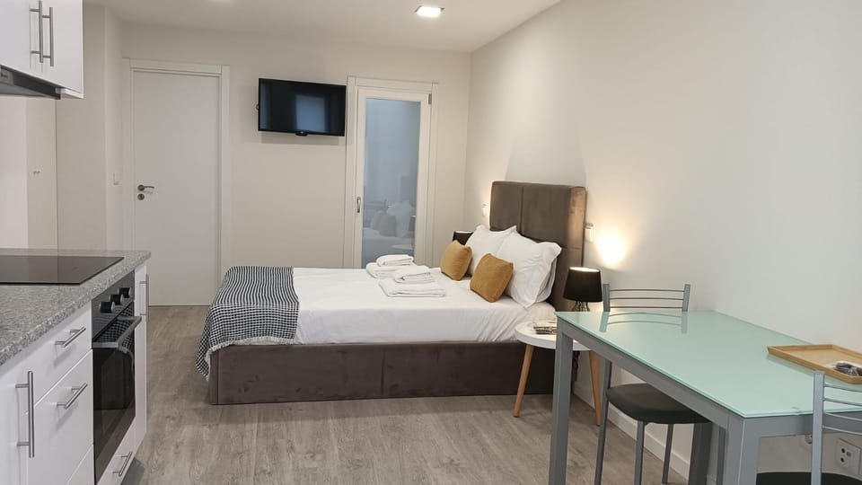 Bed, TV and multimedia, Kitchen or kitchenette, Photo of the whole room, Bedroom, oven