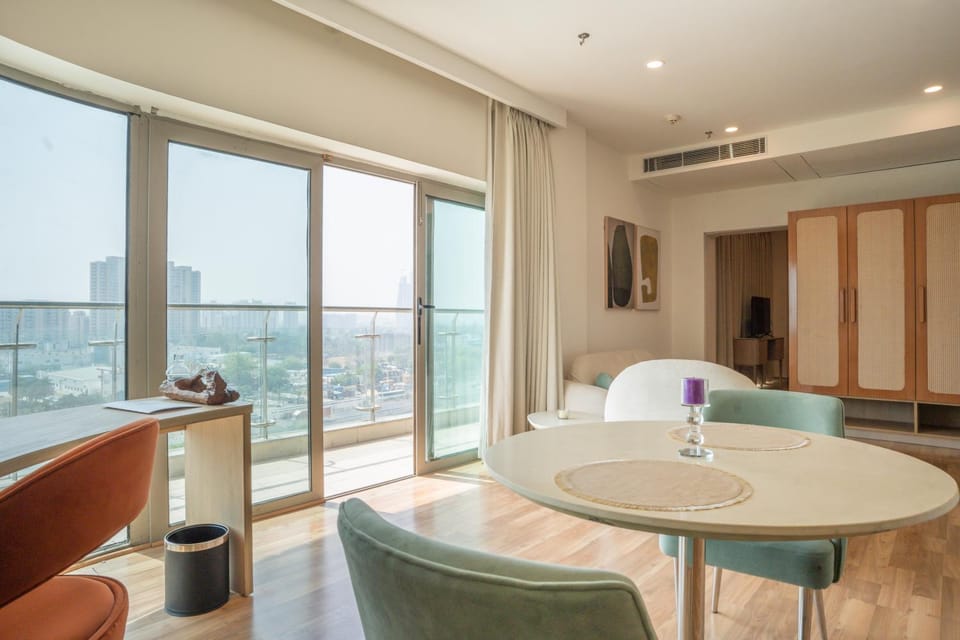 View (from property/room), Living room, Seating area, City view
