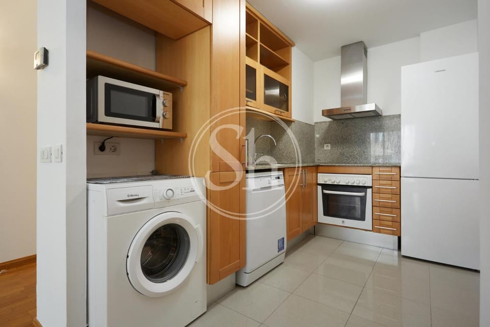 Kitchen or kitchenette, oven, stove, washing machine