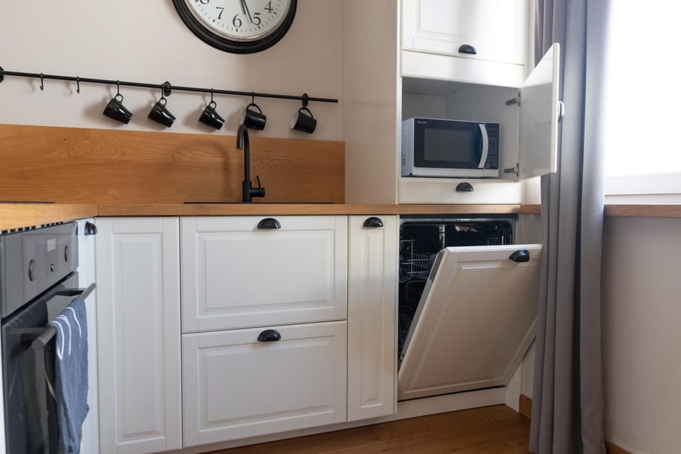 Kitchen or kitchenette, dishwasher, stove