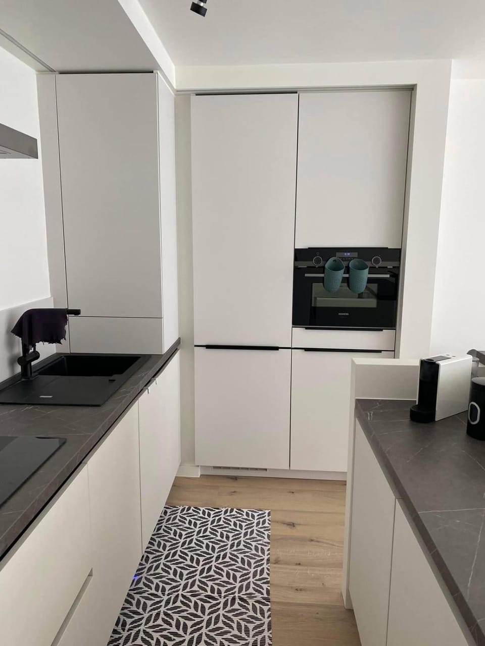 Kitchen or kitchenette, stove
