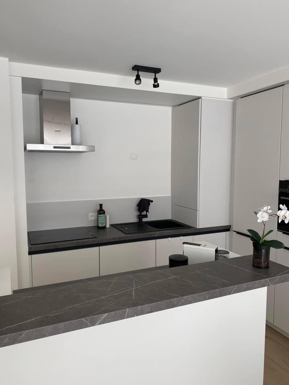 Kitchen or kitchenette, stove