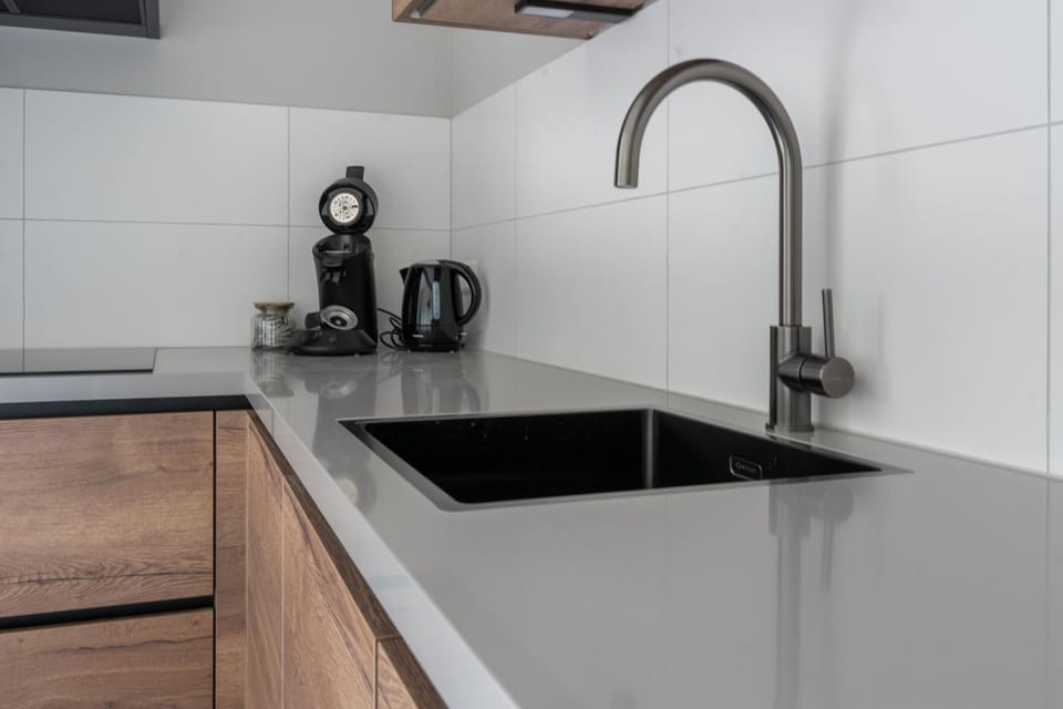 Kitchen or kitchenette, stove