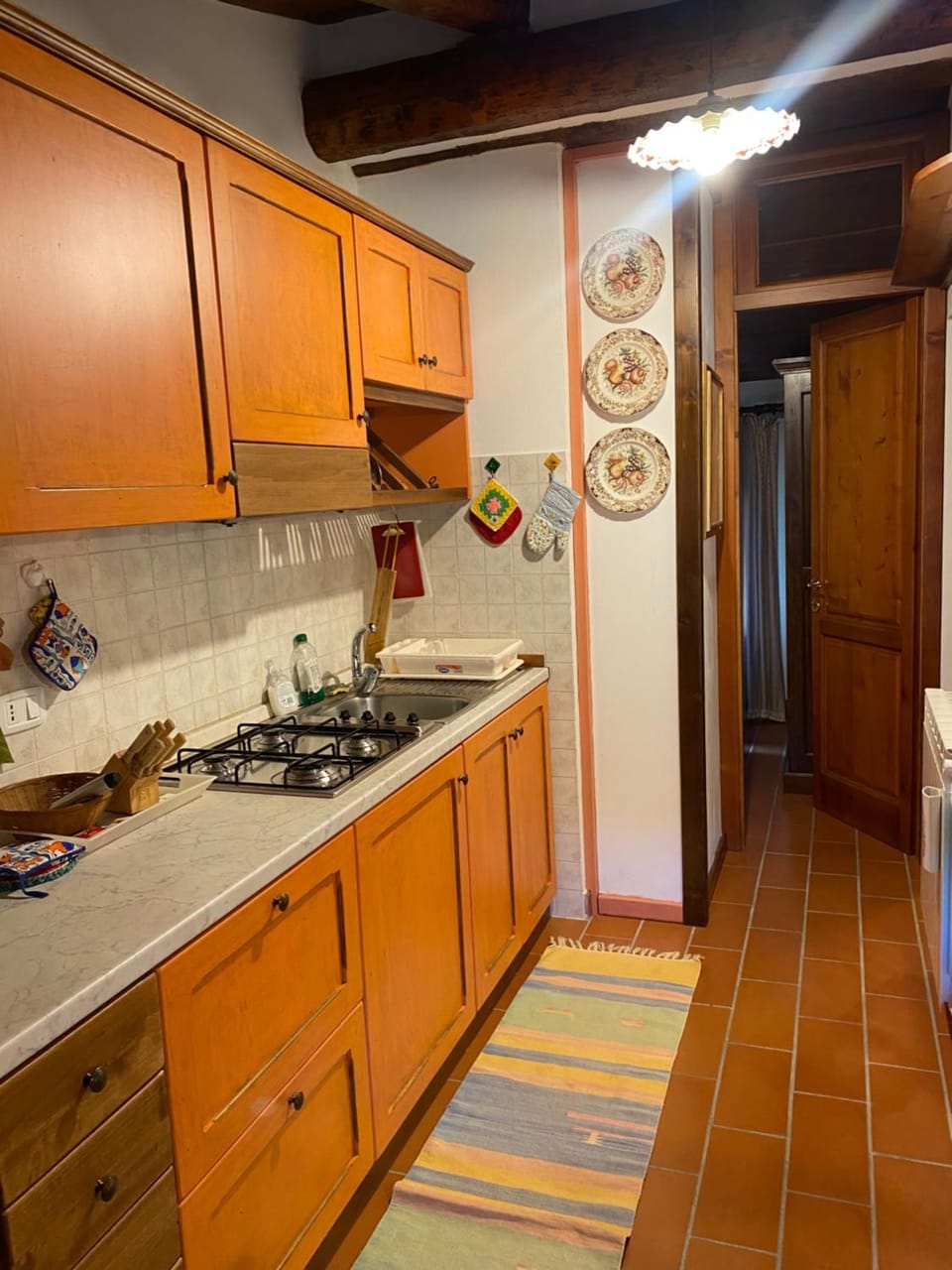 Kitchen or kitchenette, stove