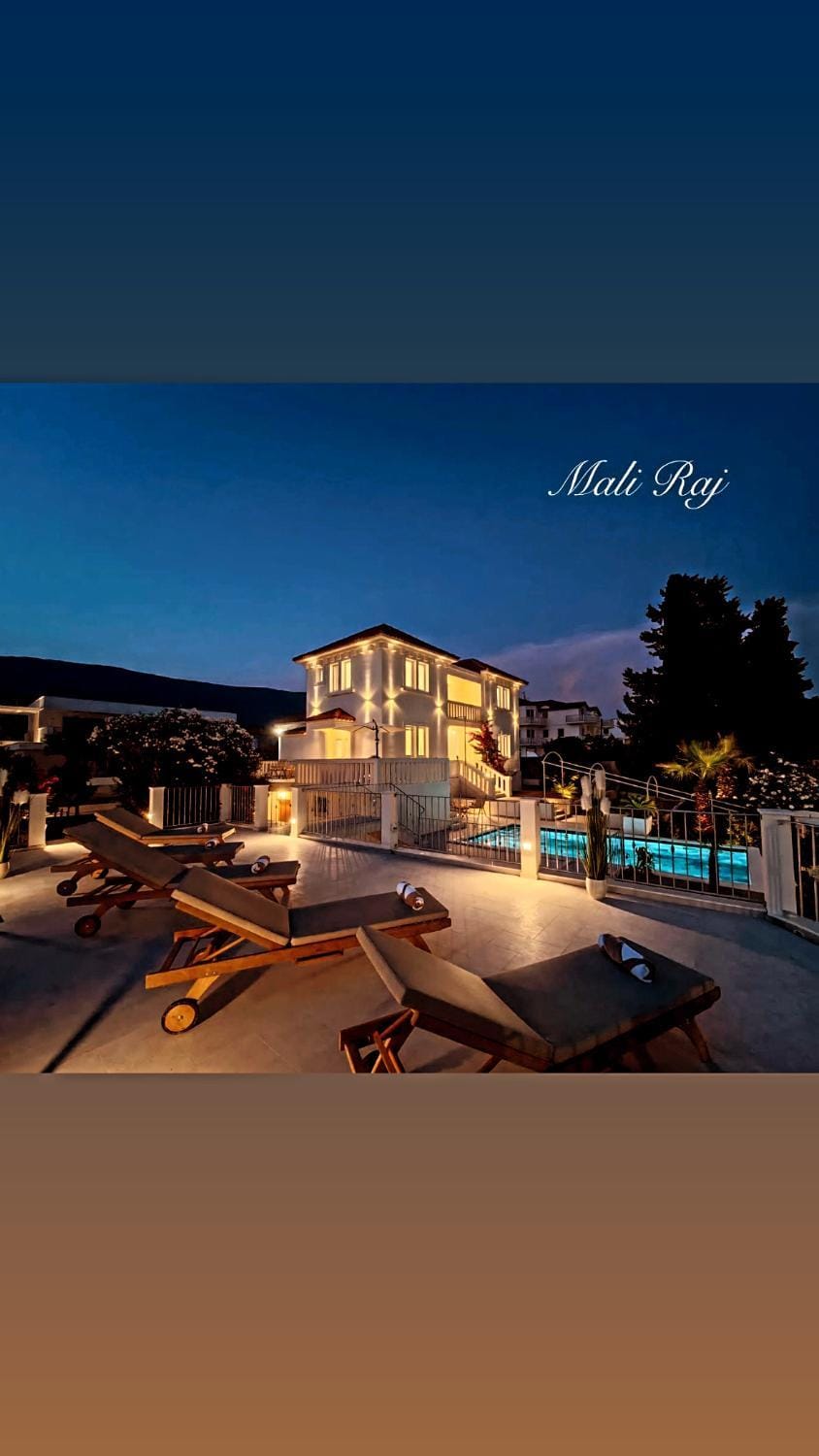 Property building, Night, Natural landscape, Pool view, Swimming pool