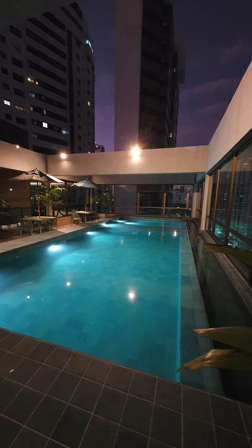 Night, Pool view, Swimming pool