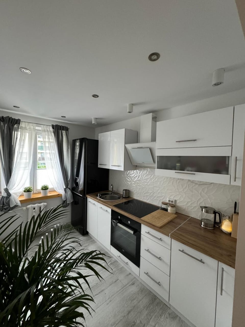 Kitchen or kitchenette, stove