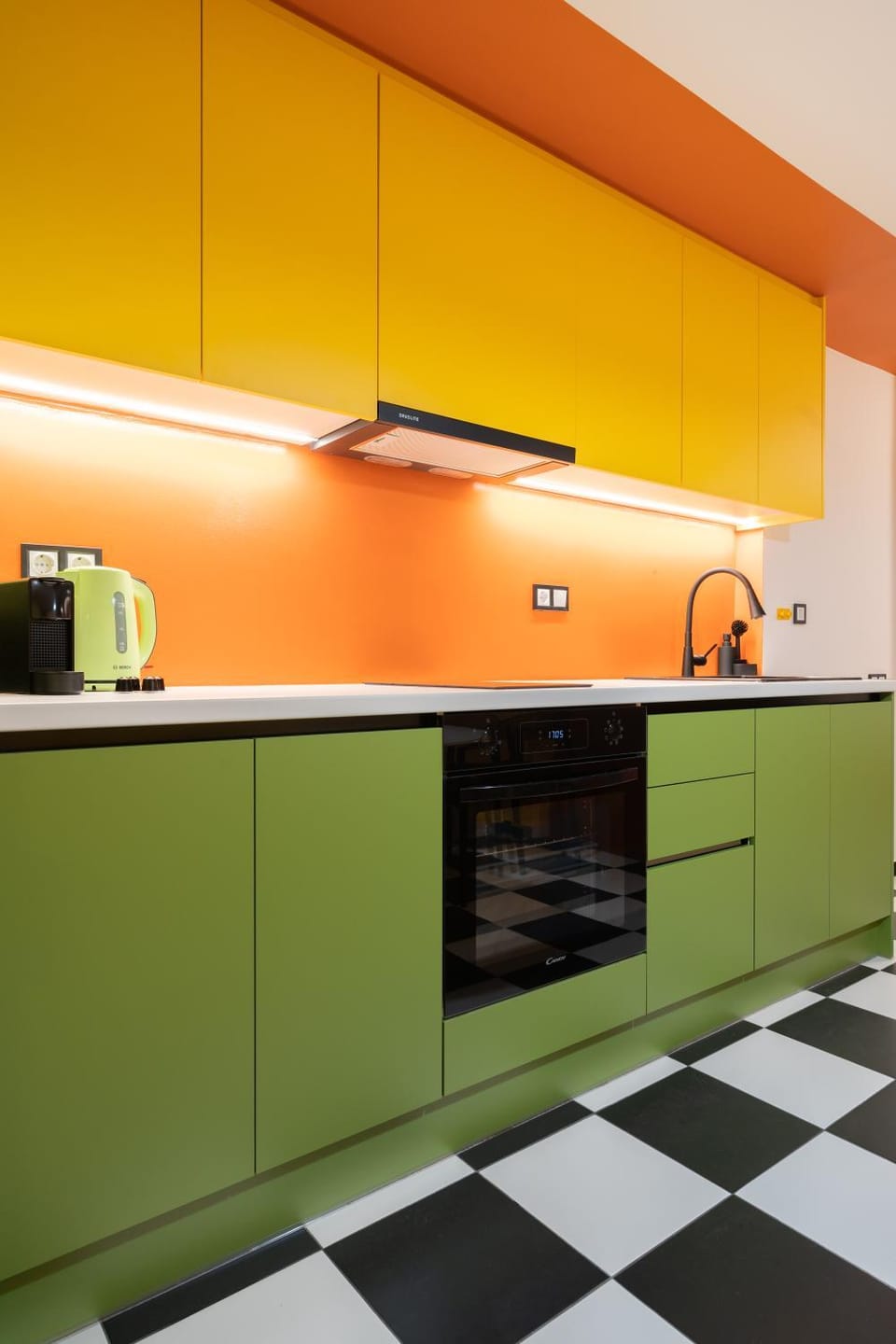 Kitchen or kitchenette, stove