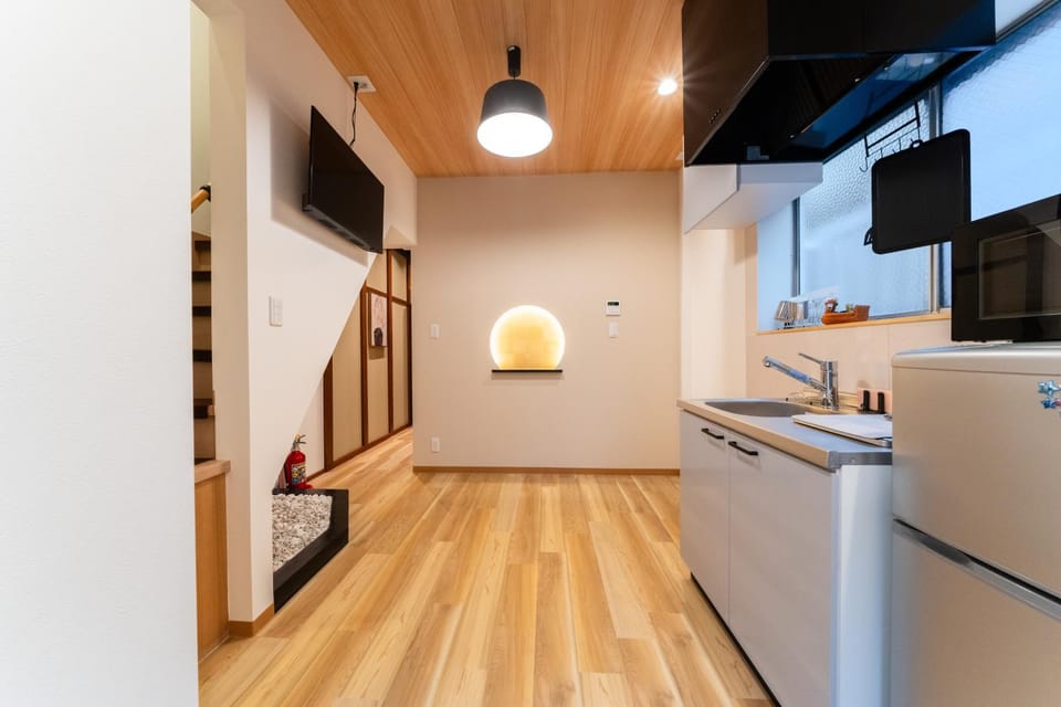 Kitchen or kitchenette, Living room, Dining area, stove