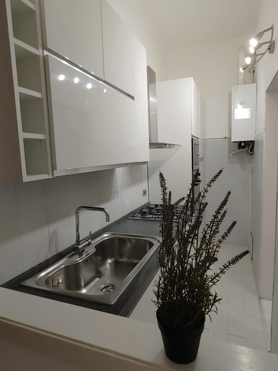 Kitchen or kitchenette, dishwasher, stove