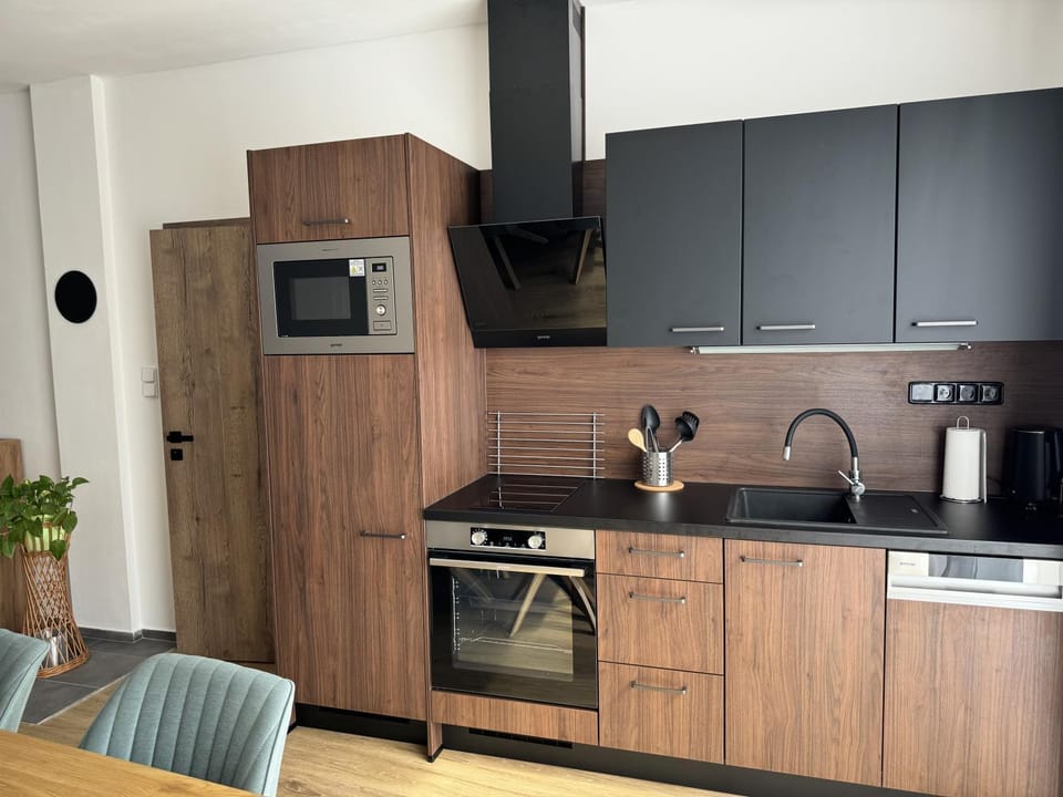 Coffee/tea facilities, Kitchen or kitchenette, dishwasher, oven, stove