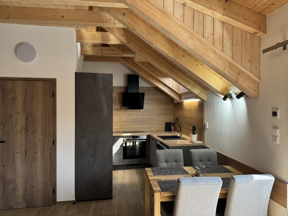 Kitchen or kitchenette, stove