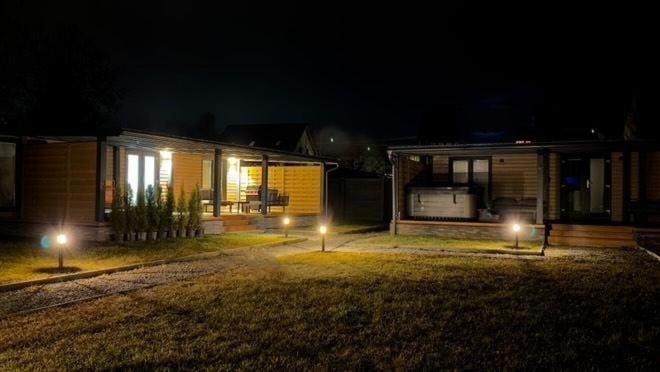 Property building, Night, Garden, Garden view