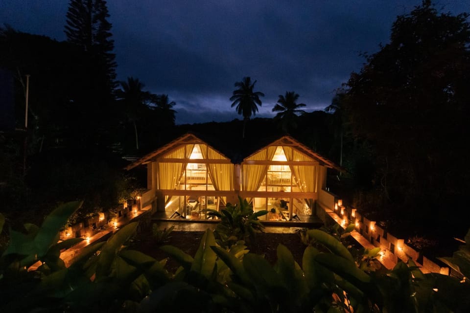 Property building, Night, Garden
