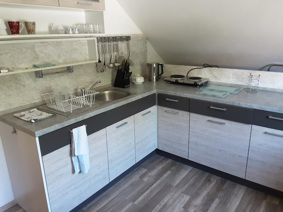 Kitchen or kitchenette, stove