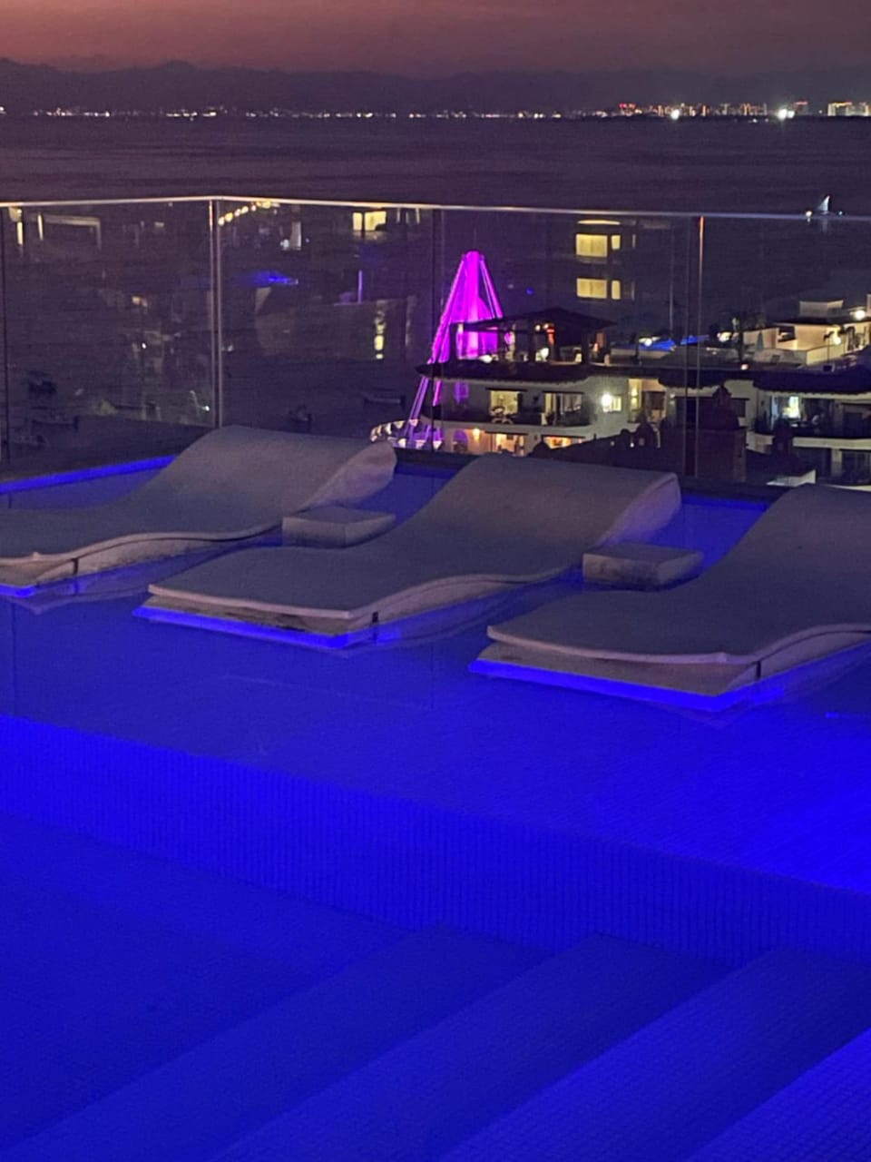 Night, Pool view, Swimming pool, Swimming pool, sunbed