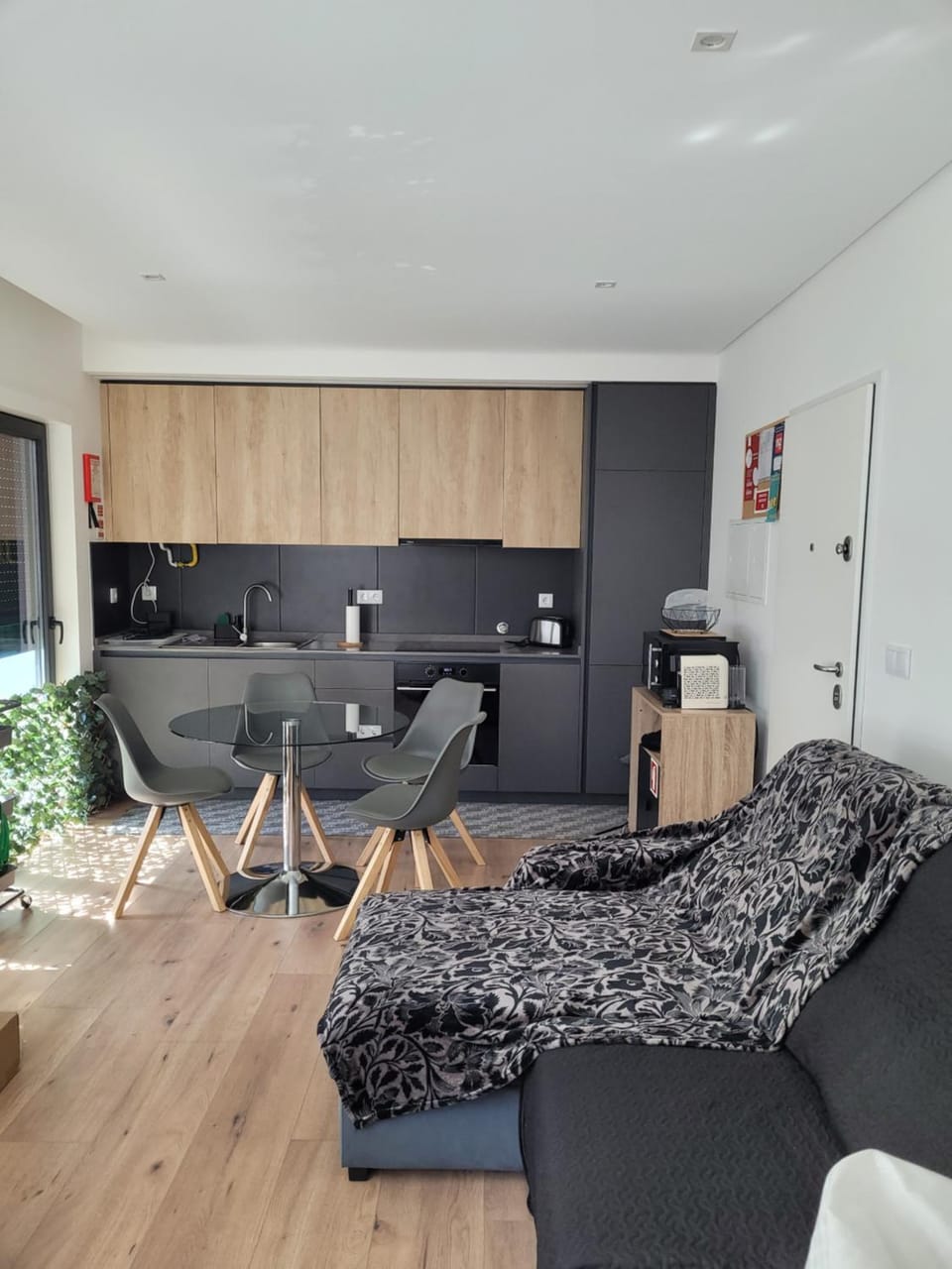 Bed, Kitchen or kitchenette, Living room, washing machine