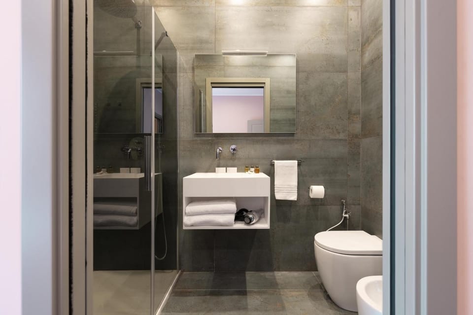 Shower, Toilet, Bathroom, bidet, hair dryier, towels