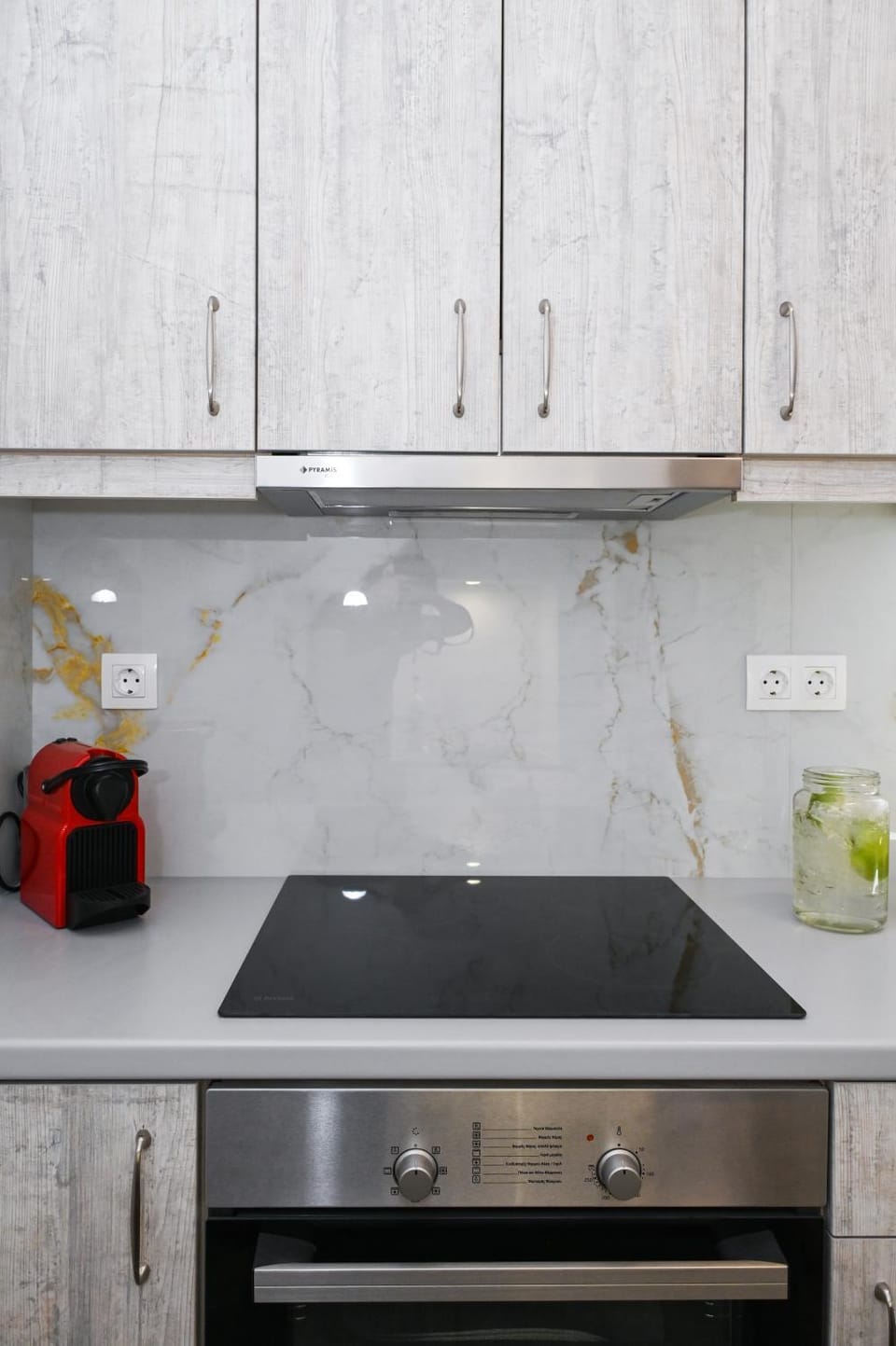 Kitchen or kitchenette, stove